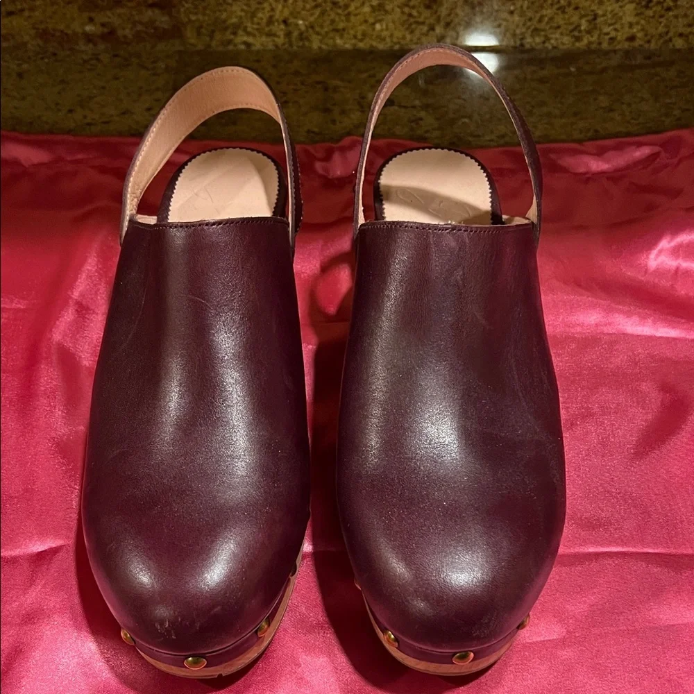 J Crew …Burgundy/Oxblood Women's Leather Clogs - Picture 1 of 5